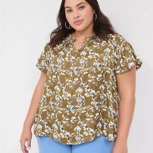 Notch-Neck Satin & Knit Top from Lane Bryant